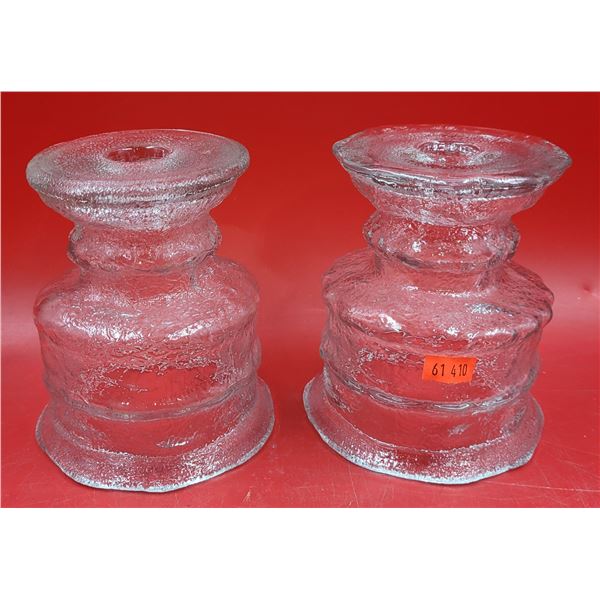 VTG Textured Ice Glass Candleholders