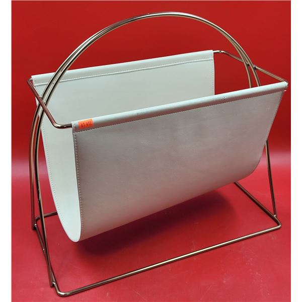 MCM Cream Faux Leather Sling & Metal Magazine Rack