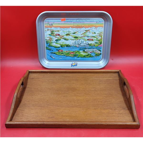 Coca-Cola/British Columbia/Expo 86 Serving Tray & MCM Winsome Wood Teak Serving Tray