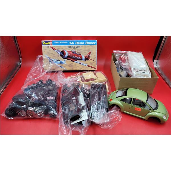 Model Lot w/ Assorted Pieces, Partially Built T-6 Reno Racer, & Volkswagen Bug