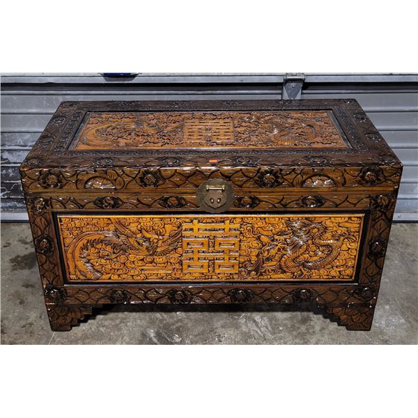 Chinese Carved Camphor Wood Chest
