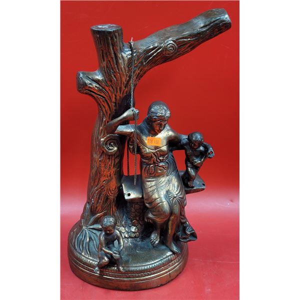 VTG Metal Lady w/ Children on Swing Figurine