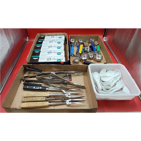 Lot of Assorted Serving Utensils w/ Ice Cream Scoops, Tongs, Renge (Asian Spoons), & More