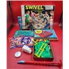 VTG Toy Lot w/ Swivel Game, Flying Hats Game, Children's 45 RPM Records, & More