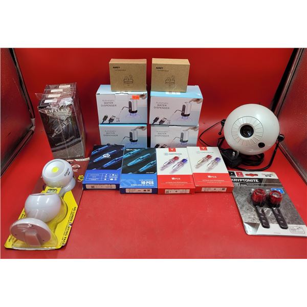 Lot of Lighting, Tattoo Needles, Ear Buds, & Automatic Water Dispensers