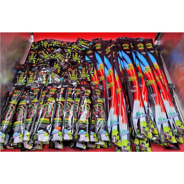 Large Lot of Glowsticks w/ Tri-Color Necklace, Glasses, & Clip-On Earrings