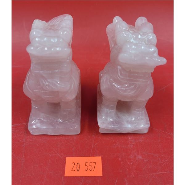 Carved Rose Quartz Dragon Figurines