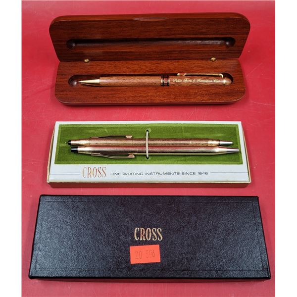 2 12 Kt. Gold Filled Ball Pens & Wooden Police Sports Club Pen