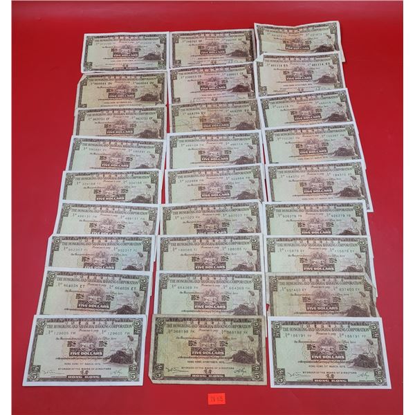 Lot of Hong Kong & Shanghai Banking Corp. $5 Bank Notes