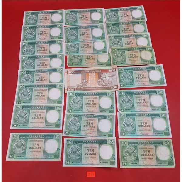 Lot of Hong Kong & Shanghai Banking Corp. $10 & $500 Bank Notes