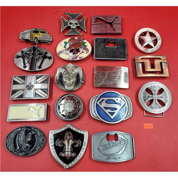 Lot of Assorted Metal Belt Buckles w/ Bottle Openers, Puma, Superman, & More