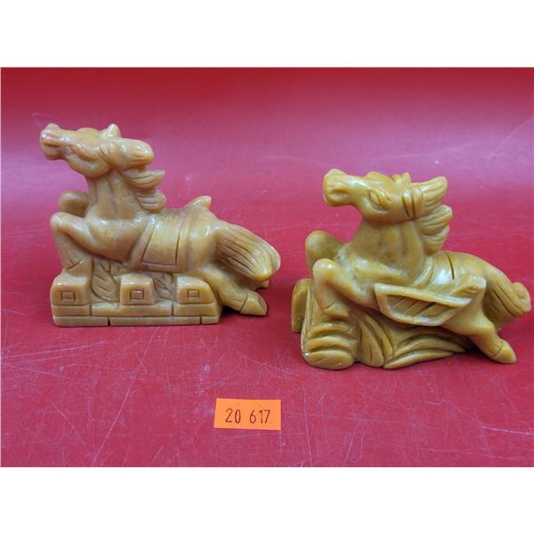 Carved Stone (Yellow Jade?) Horse Sculptures