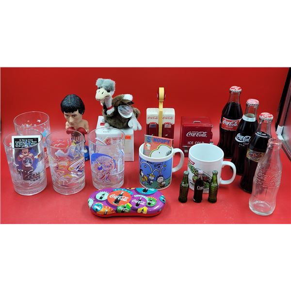 Collectibles Lot w/ Peanuts Mugs, Disney Glasses, Coca-Cola Bottles, & More