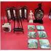Image 1 : Home Decor Lot w/ Chinese Cork Diorama Mirror, Mini Statue of David, & More