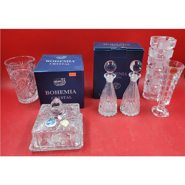 Assorted Crystal Lot w/ Bohemia Lidded Butter/Cheese Dish made in Czech Republic