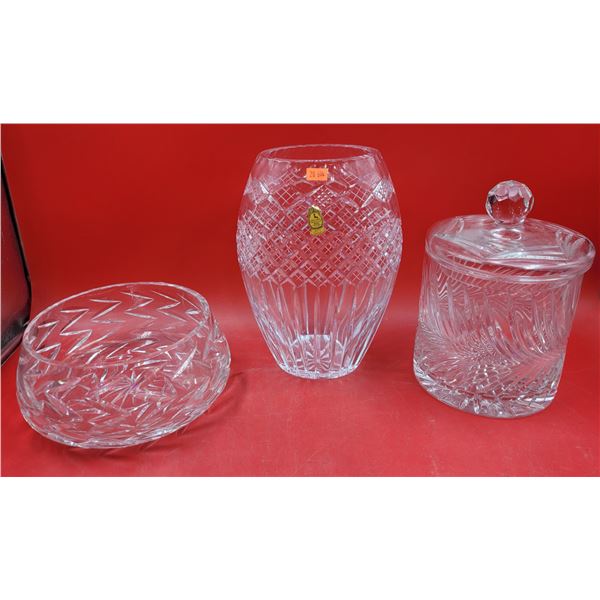 3 Pieces of Crystal w/ Imperlux Handcut Vase Made in Portugal