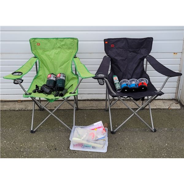 Camping Lot w/ 2 Outbound Foldable Chairs, Battery-Powered Lanterns, Small Propane Tanks, & More