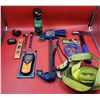 Image 1 : Assorted Tool Lot w/ Mecurate Stud Finder, Irwin Quick-Grip, Rok Hammer, & More