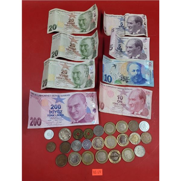 Lot of Turkish Bank Notes & Assorted World Coins