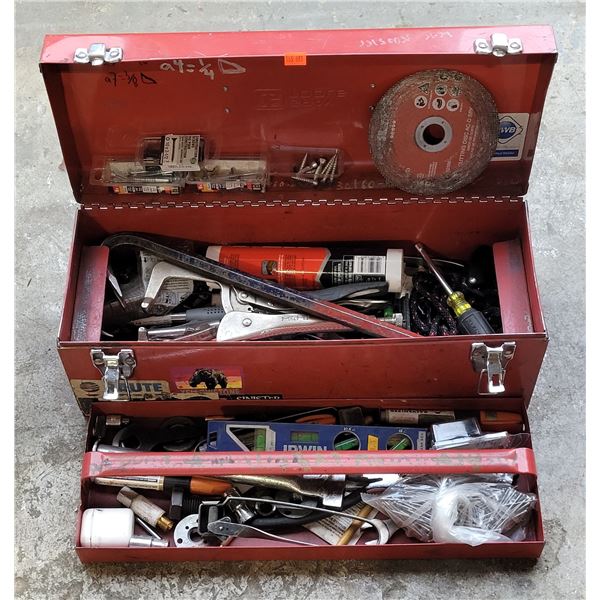 Red Metal Toolbox w/ Assorted Tools