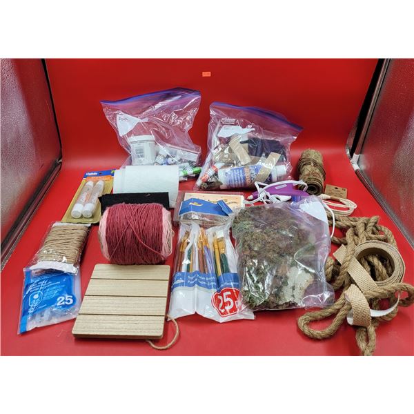 Arts & Crafts Lot w/ Paintbrushes, Artificial Moss, Acrylic Paints, & More