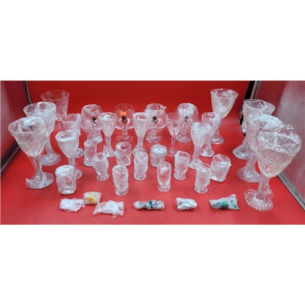 Crystal Liquor Glass Lot w/ Wine Glasses, Shot Glasses, & More