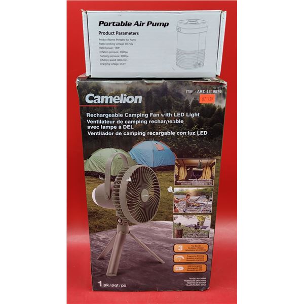 Camelion Rechargeable Camping Fan w/ LED Light & Portable Air Pump