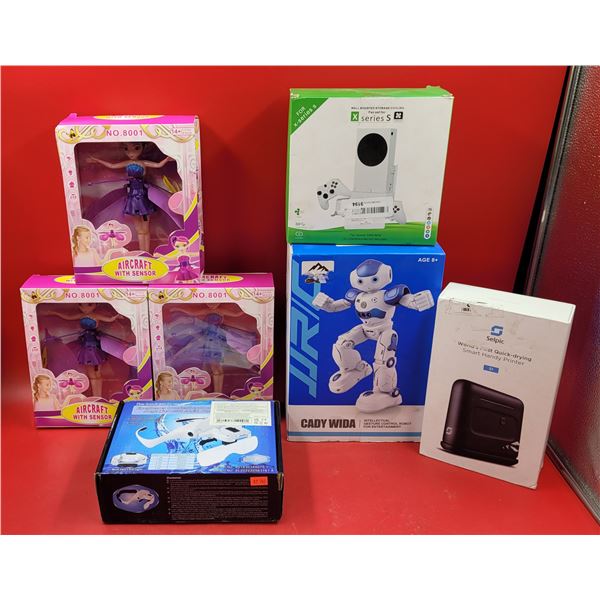 Assorted Toy & Electronics Lot w/ Cady Wida Robot, Flying Fairy Doll, Smart Handy Printer, & More