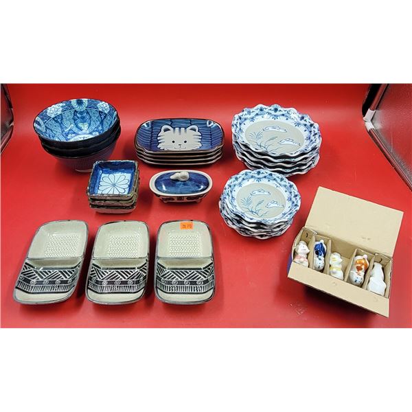 Assorted Asian Serving Dish Lot w/ Soy Sauce Dishes, Plates, Bowls, & More
