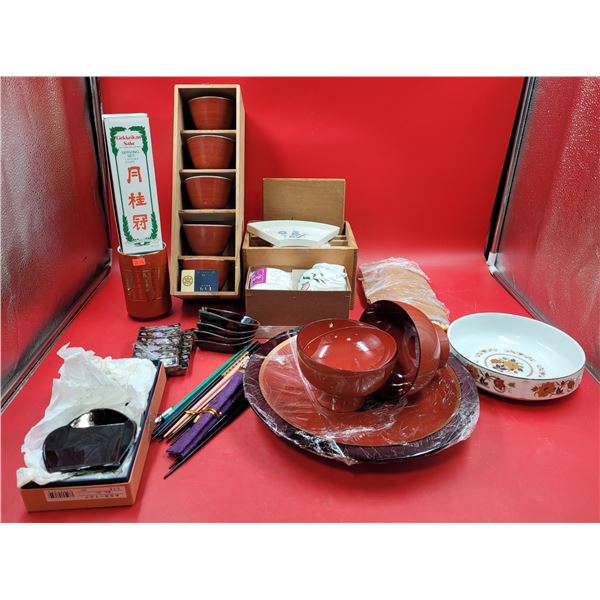 Assorted Asian Serving Dish Lot w/ Soy Sauce Dishes, Miso Soup Bowls, & More
