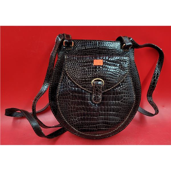 Black Crocodile Print Shoulder Bag