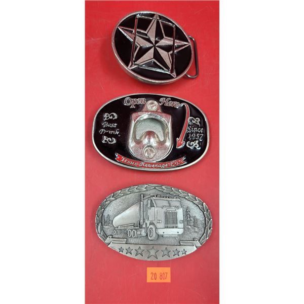 3 Metal Belt Buckles (Lighter, Bottle Opener, Truck)