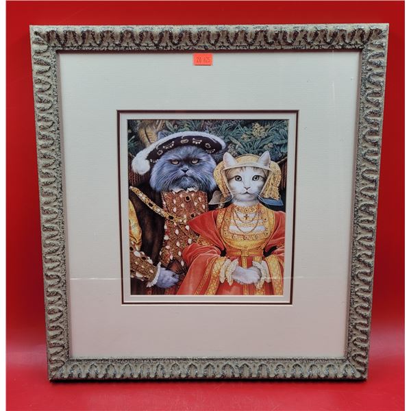 Framed Renaissance-Style Cat Print