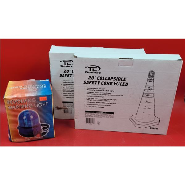 2 Collapsible Safety Cones & Revolving Warning Light