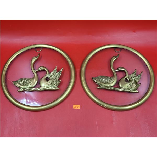 2 VTG Brass Swan Wall Decorations