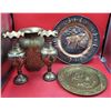 Metal Ware Lot w/ Decorative Wall Plates & Vases