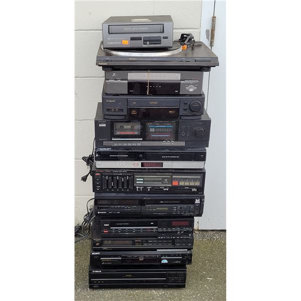 Large Lot of Electronics w/ Amplifier, VCR, DVD Players, & More