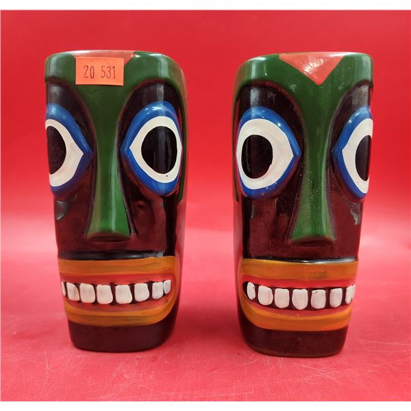 2 Ceramic Tiki Totem Mugs