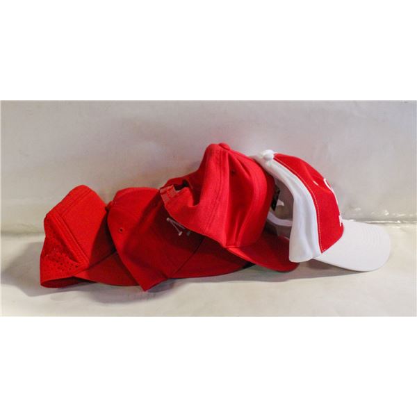 4 RED BASEBALL HATS