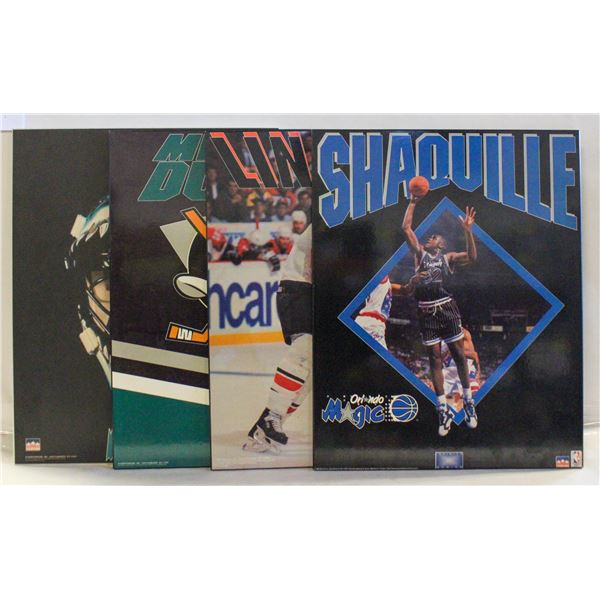 FLAT OF 3  VINTAGE  HOCKEY WOOD PRINTS AMD 1 NBA
