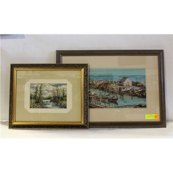 2 MATTED/FRAMED/GLASS CROSS STICH ART