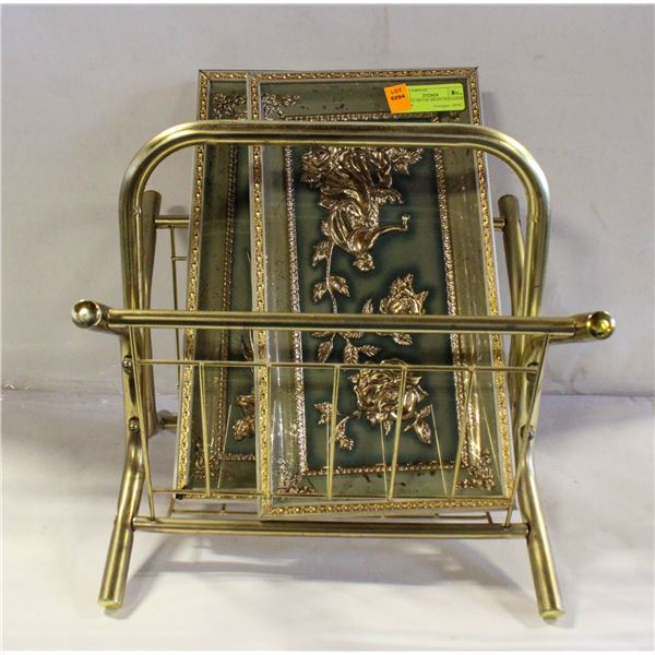 VINTAGE METAL BRASS MAGAZINE RACK &