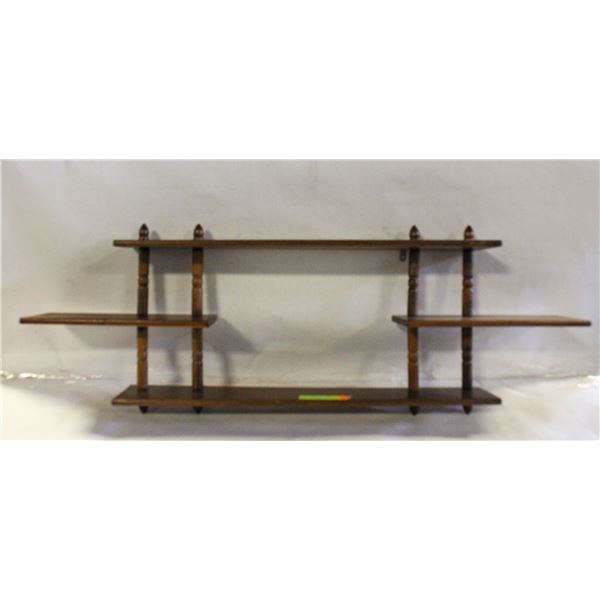 VINTAGE WOOD WALL RACK W/SHELVES 3FT X 1FT