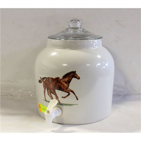 CROCK BEVERAGE DISPENSER WITH WILD HORSES
