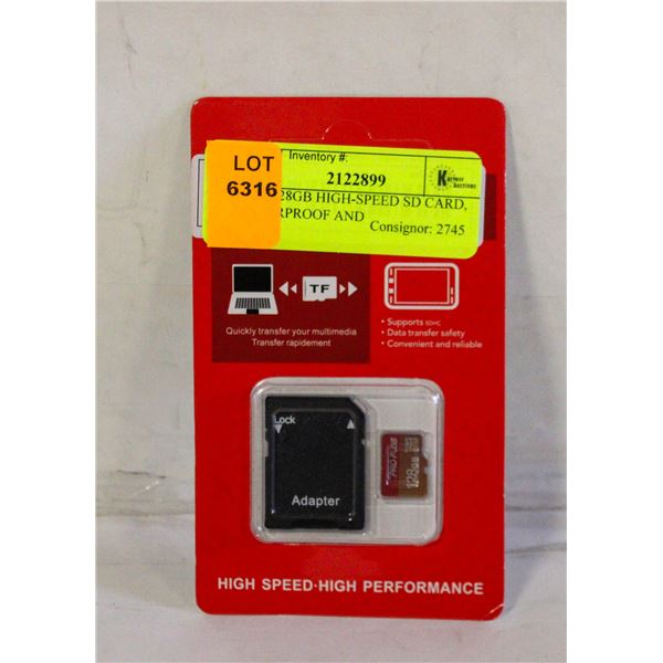 NEW 128GB HIGH-SPEED SD CARD, WATERPROOF AND