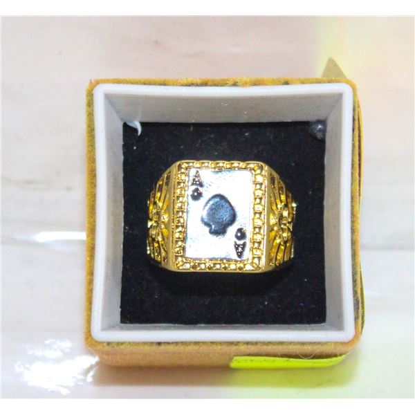 GOLD TONE LUCKY ACE SPADES MENS CARD RING SZ 10