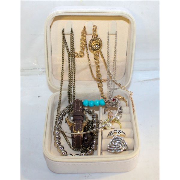 TRAVELING JEWELRY BOX FULL OF JEWELRY