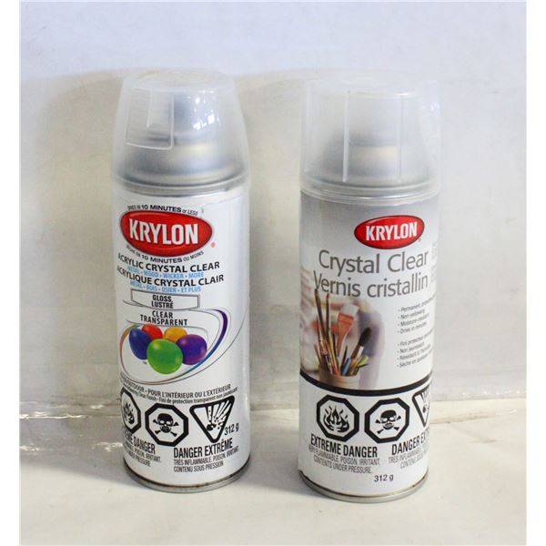 2 CANS KRYLON ACRYLIC CRYSTAL CLEAR GLOSSY SPRAY