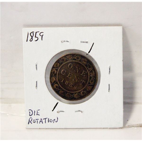1859 DIE ROTATION UNDERWEIGHT ERROR CANADA 1 CENT