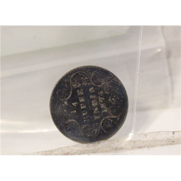 1874 SILVER BRITISH INDIA 1/4 RUPEE COIN
